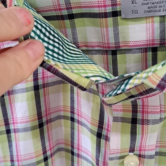 Thomas Dean Men's XL Flip Cuff Long Sleeve Shirt Gingham Plaid Cotton Dressy - Picture 4 of 12